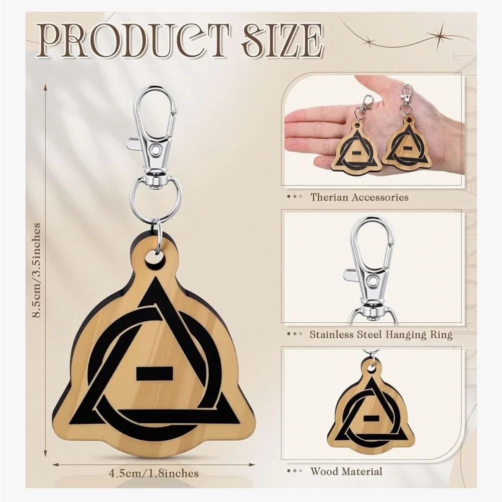 Therian Symbol Wood Keychain, clip to anything, therian pride